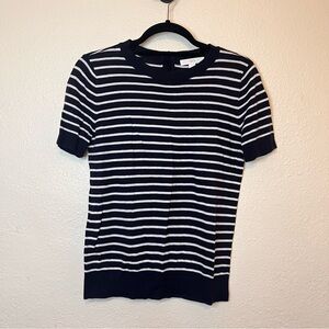 1901 Striped Navy and White Short Sleeve Sweater Crew Neck Size Small